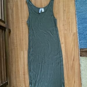 Ribbed Olive Green Mid Length Dress